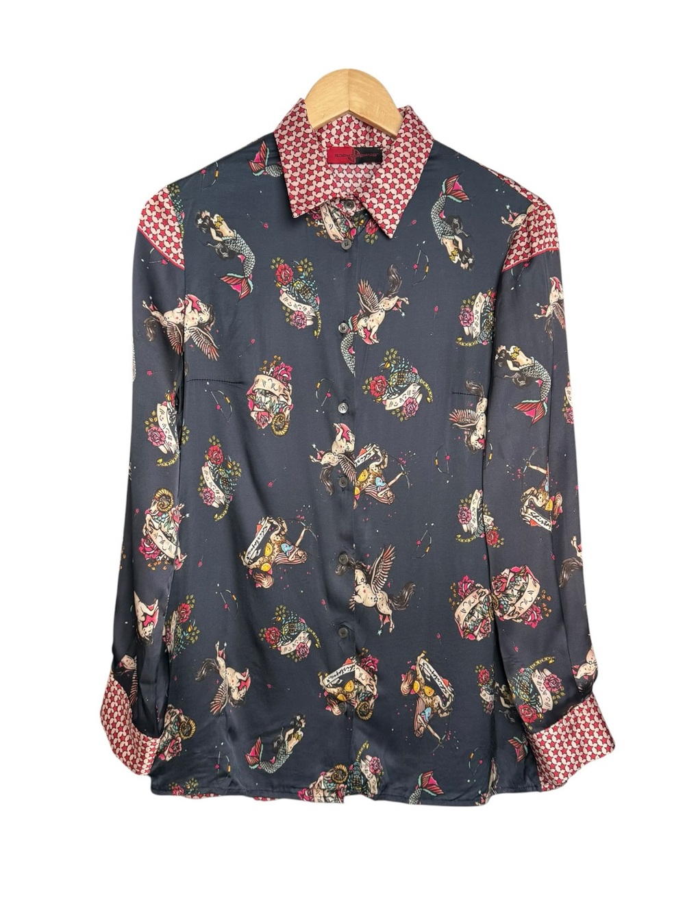 Filomena Fernandez Tattoo Star Printed Button Up Blouse Women Size Large Italy